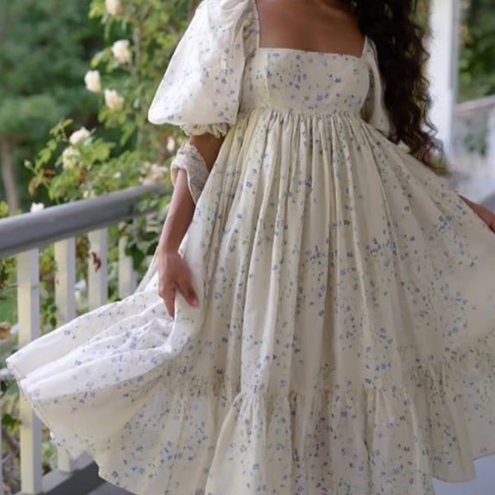 Selkie Blue Vine French Puff Dress - Picture 2 of 6